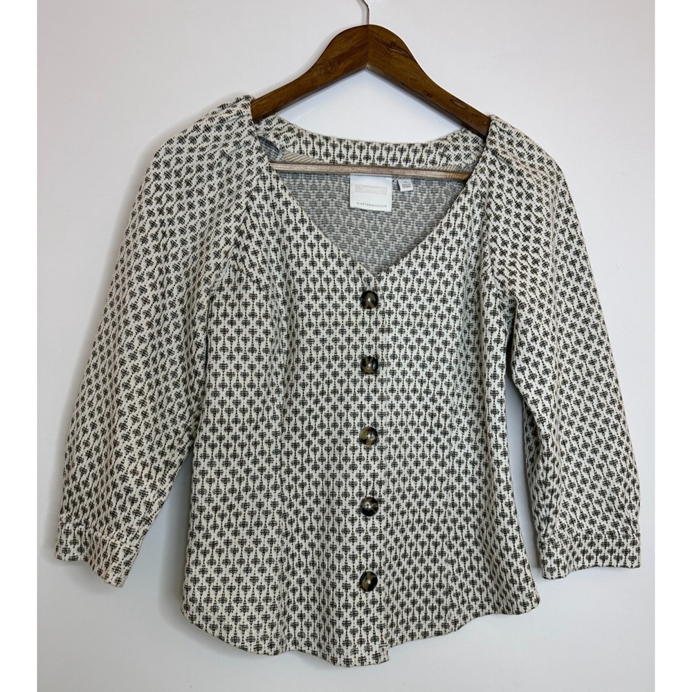 Anthropologie Ett:twa Coralie Top XS Cream Gold Metallic Button Puff Sleeve - Picture 7 of 14